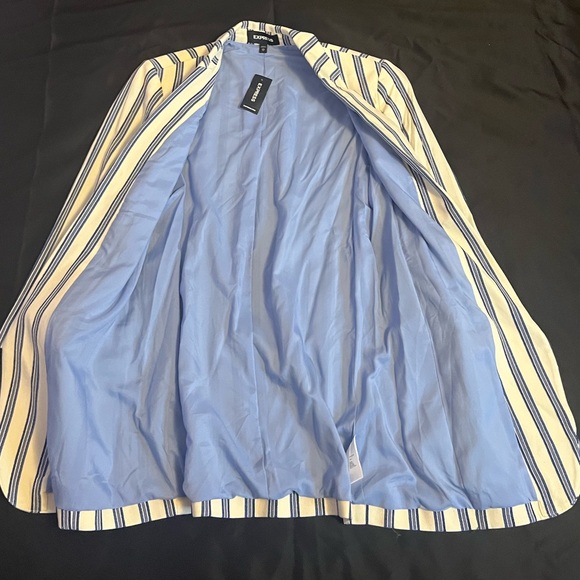 NWT EXPRESS Women's Open Front Striped Blue Blazer - Picture 3 of 5